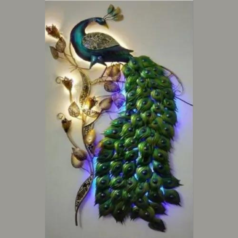 Premium Peacock Metal Wall Art With LED Decorninja
