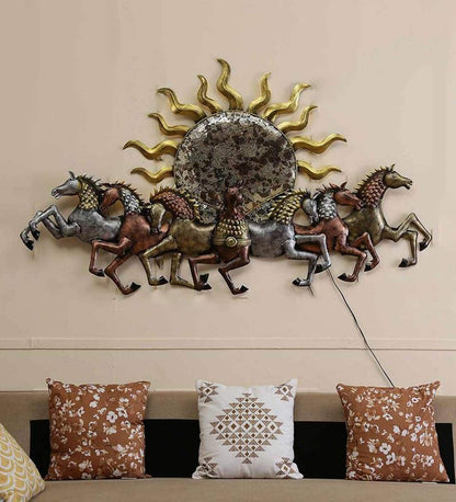 7 Running Horses Metal Wall Art With LED