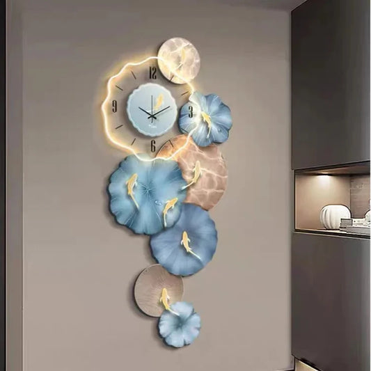 Artistic Fish and Flower LED Wall Clock