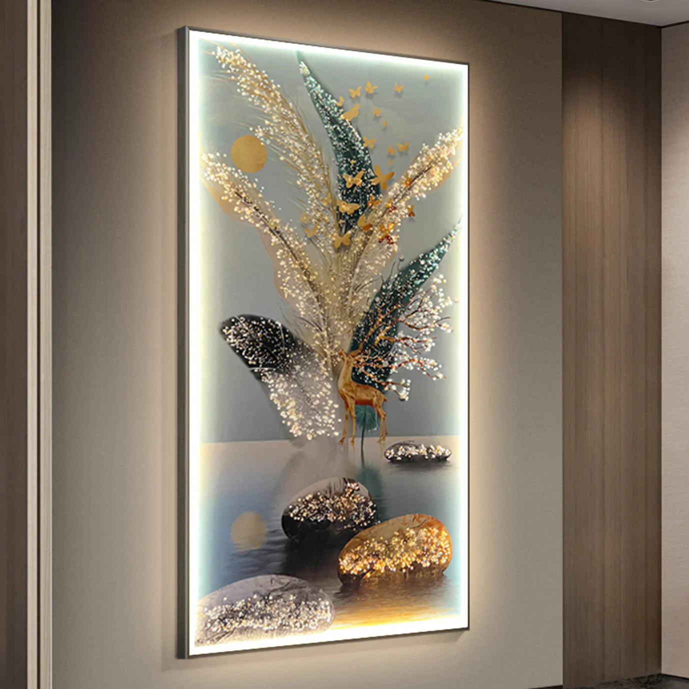 Serene  Landscape - Crystal Painting With LED Light - 24x48 Inch