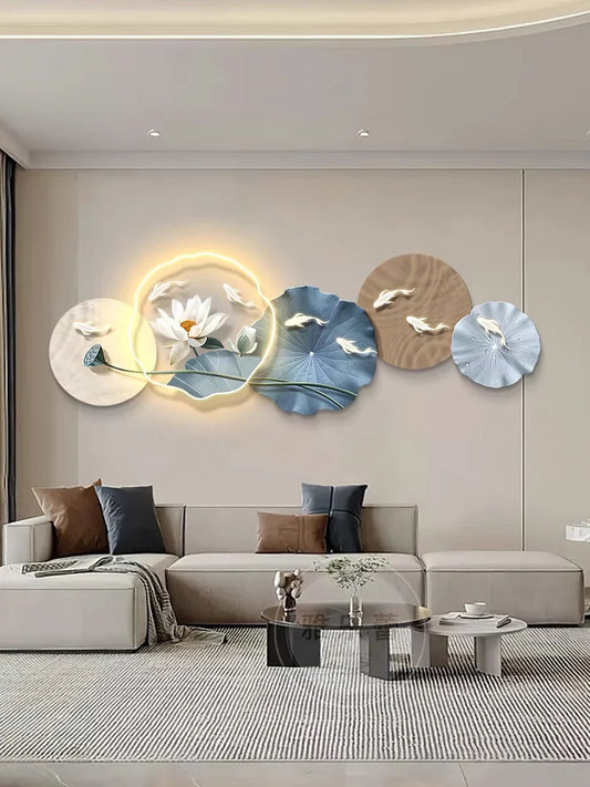 Aquatic Blossoms - Fish & Flower LED wall Art