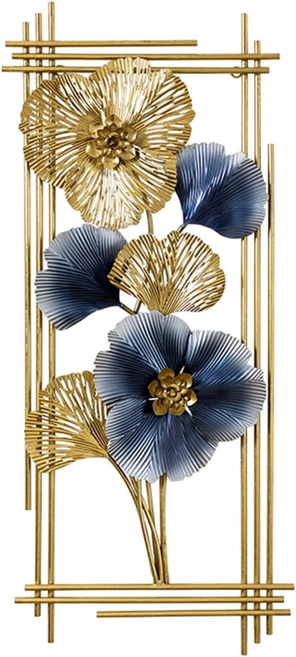 Blue Gold Leaf Hanging Wall Art - Set of 2