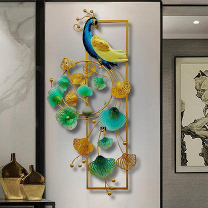 Exquisite Peacock and Ginkgo Leaves Metal Wall Decor with LED Lighting