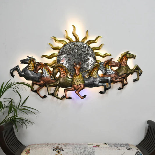 7 Running Horses Metal Wall Art With LED