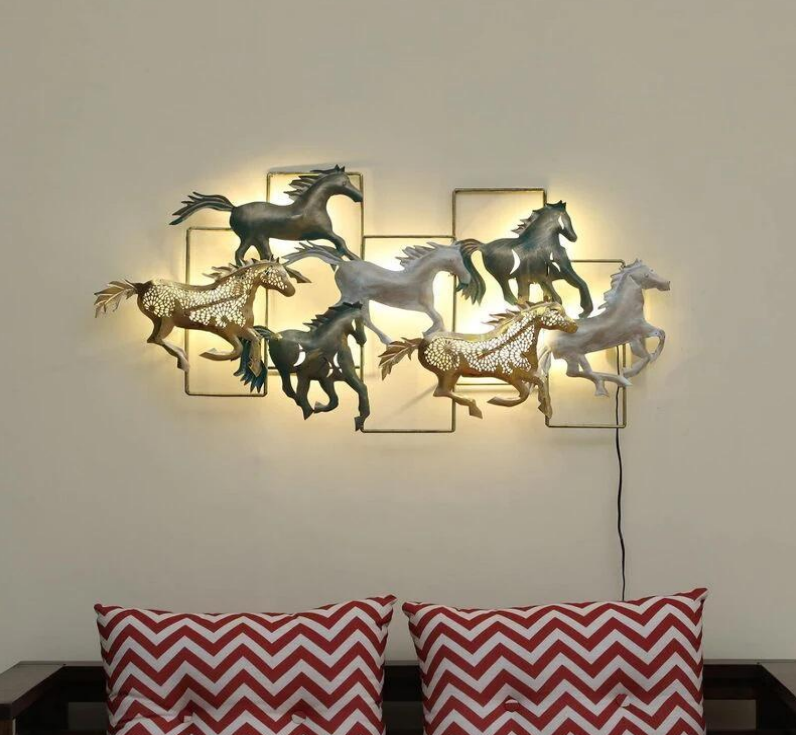 Seven Running Horse Wall Art With LED