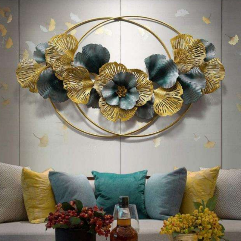 Green & Golden Floral Premium Metal Wall Art