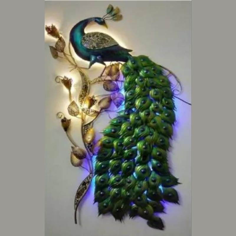 Premium Peacock Metal Wall Art With LED