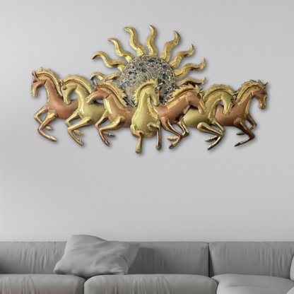 7 Running Horse With Sunrise Wall Art With LED - Golden