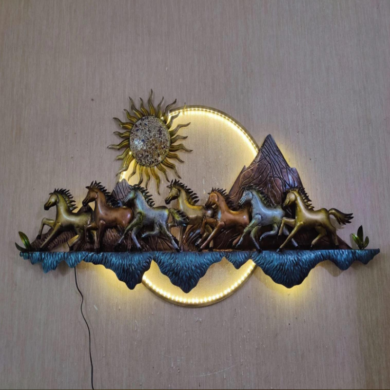 Rising Sun & Seven Running Horse Wall Art With LED