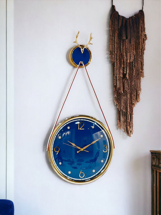 Blue Deer Horn Design Metal Wall Clock