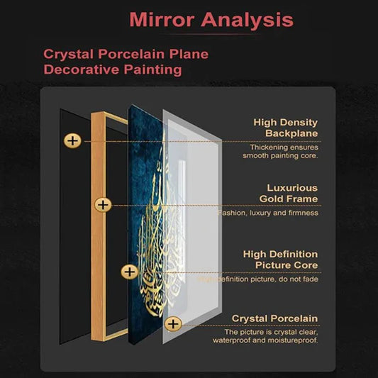 Contemporary Crystal Glass Painting with Metal Framing and LED Light - 24x48 Inch