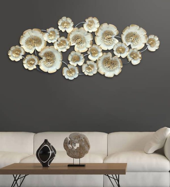 White Floral Metal Wall Decor