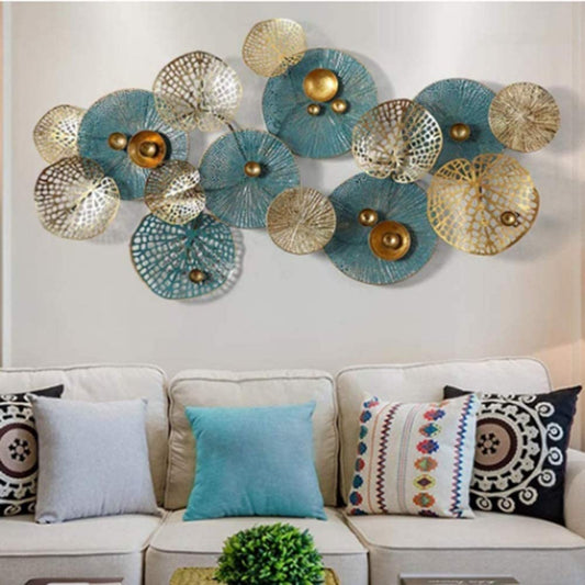 Blue and Gold Floral Metal Wall Art