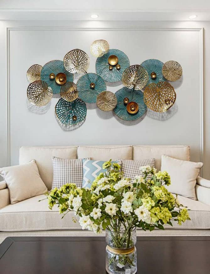 Blue and Gold Floral Metal Wall Art