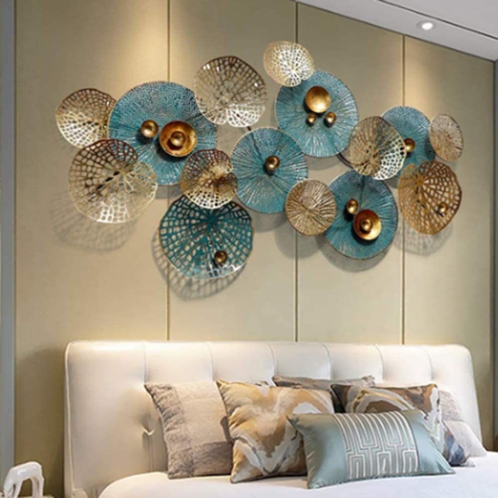 Blue and Gold Floral Metal Wall Art