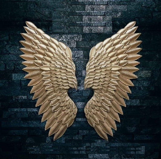 Large Metallic Golden Angel Wings Wall Hanging
