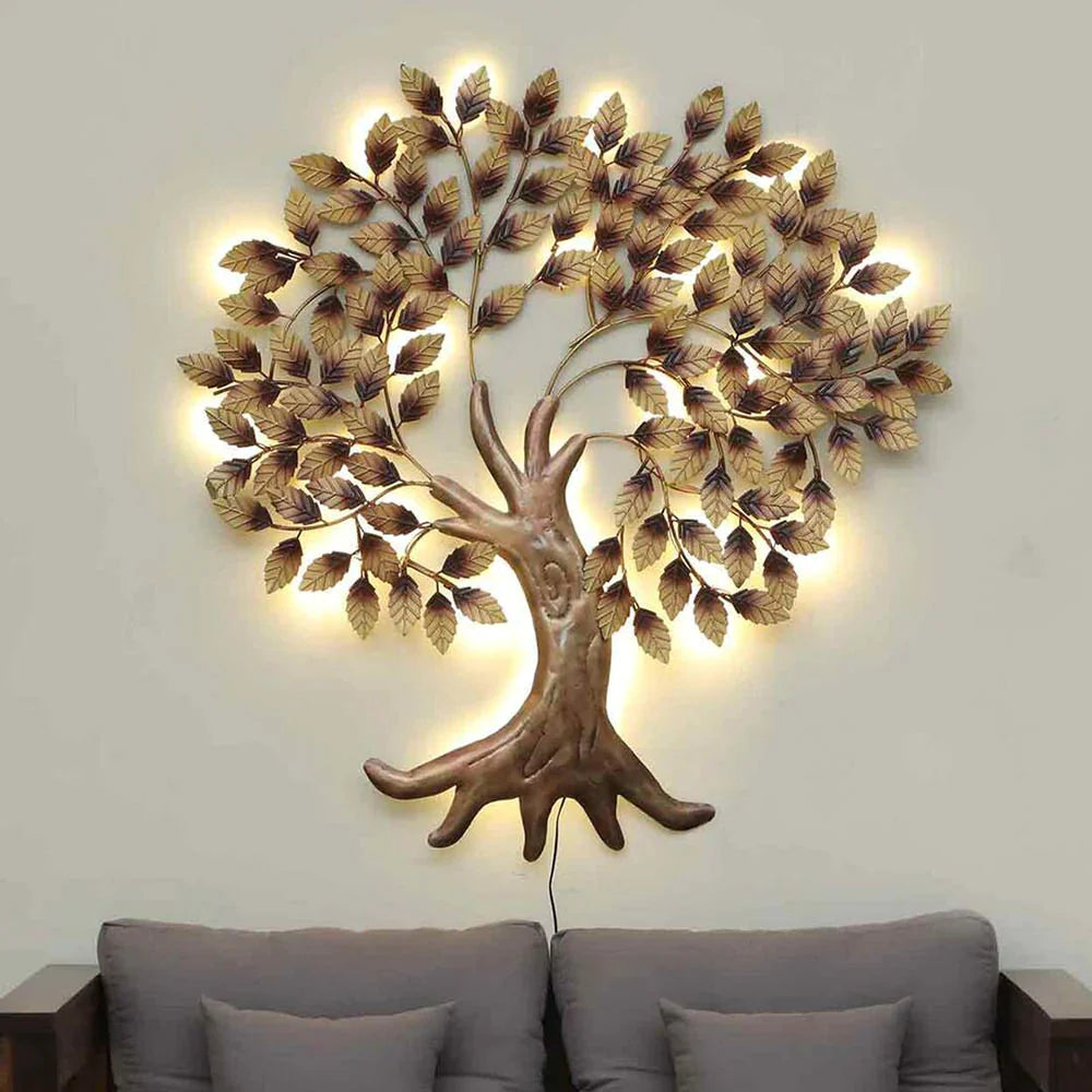 Home Decor - Golden Tree Backlit Metal Wall Art