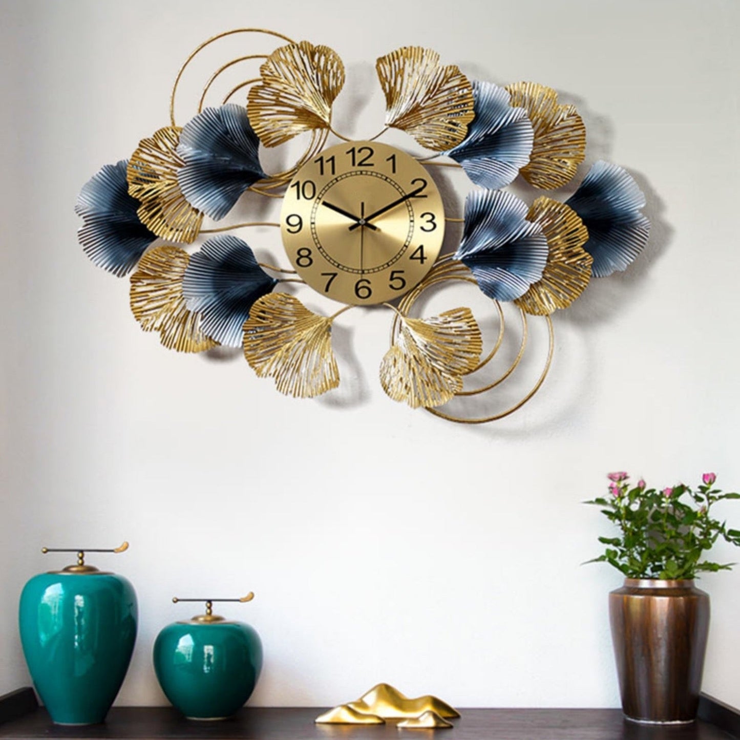 Golden Floral Metal Wall Clock