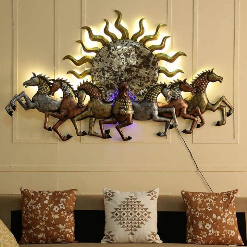 7 Running Horses Metal Wall Art With LED